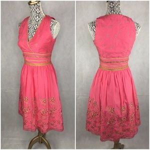 Express Pink With Gold Silver & Copper Metallic Thread Embroidered Lace …